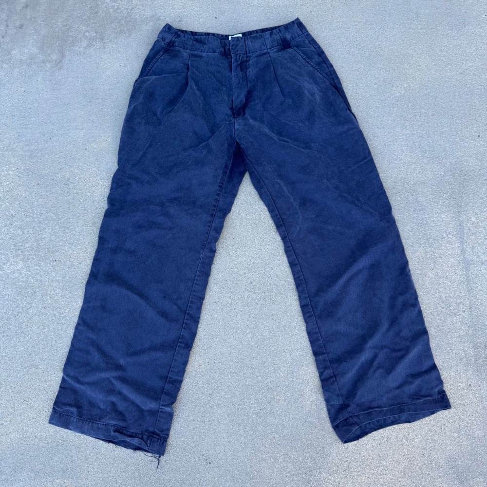 Gap Softsuit Trouser Navy Blue Pleated Wide Leg Tencel Pants Womens 00 Petite